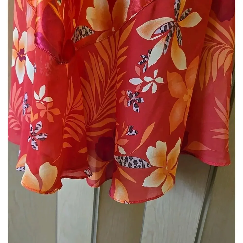 Secret Treasures Women's Sexy Nightgown Large Orange Floral Animal Print Straps